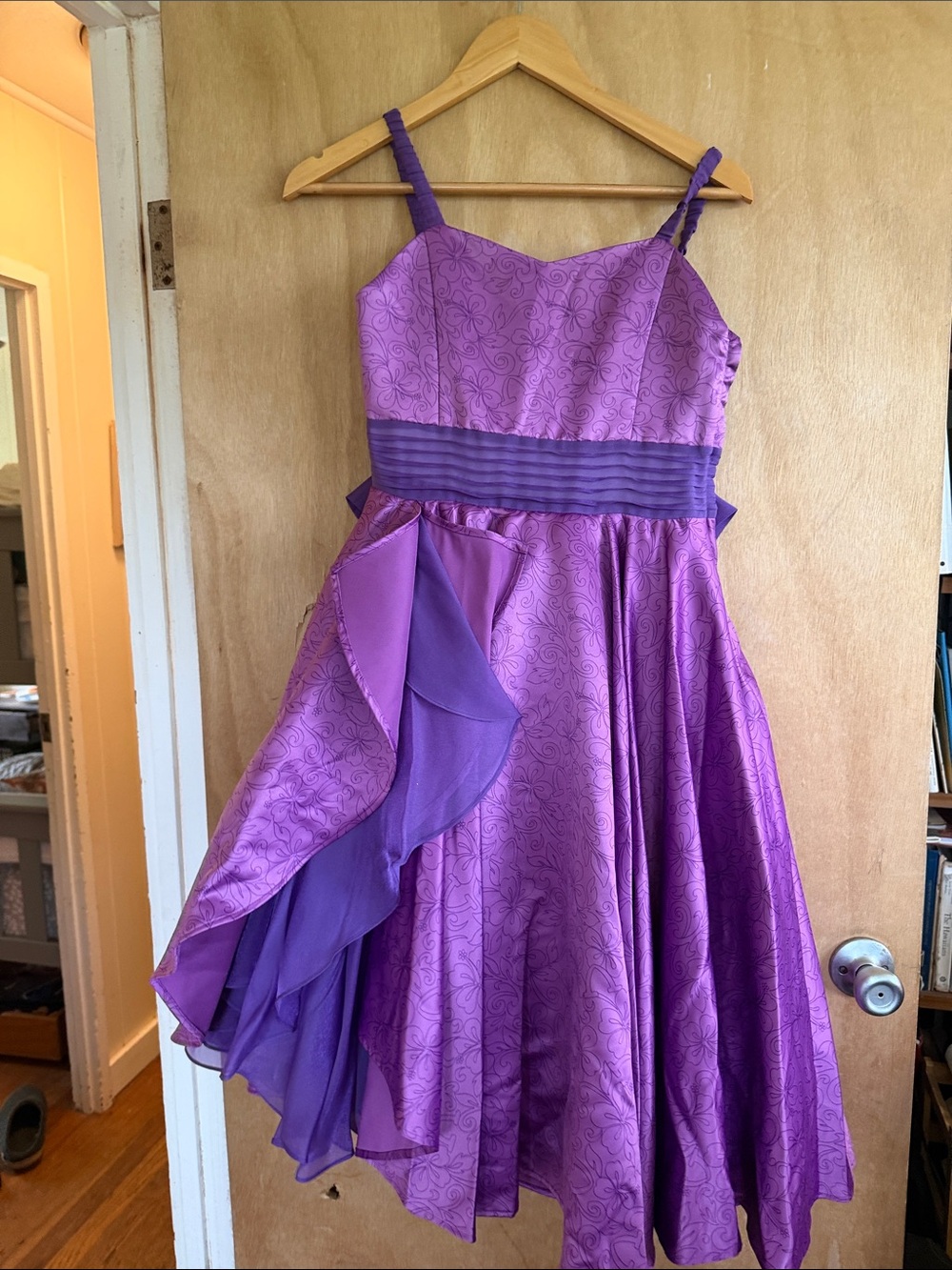 Disney Girls Purple Floral-Patterned Party Dress with Chiffon Overlay